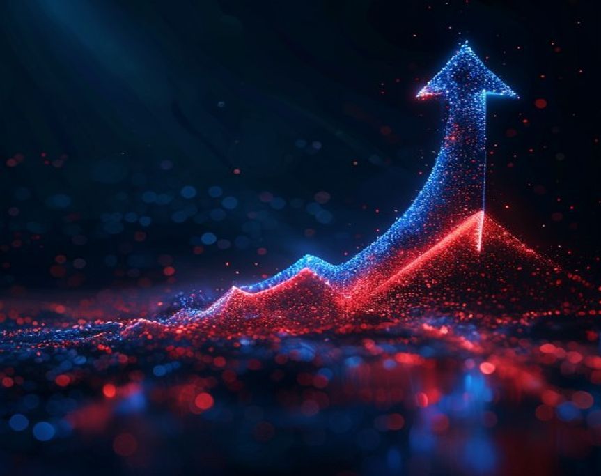 AI-powered business growth — glowing upward trend arrow